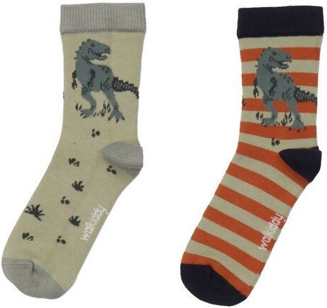 Baby & Kinder Socken GOTS zertifiziert Bio-Baumwolle „Dinosaurland“ Beige/Rot gestreift weich – Walkiddy