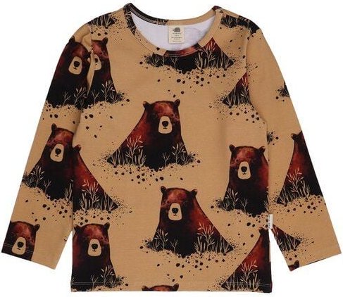 Kinder Langarmshirt GOTS zertifiziert, 95% Bio-Baumwolle, senf, Bären-Muster, weich & elastisch – Walkiddy
