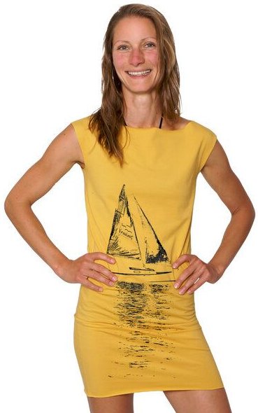 HANDGEDRUCKT "Segelboot" Bio-Kleidchen