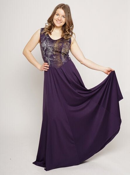 Peaces.bio - handbedruckte Biomode Abendkleid Bachgeflüster in Violett