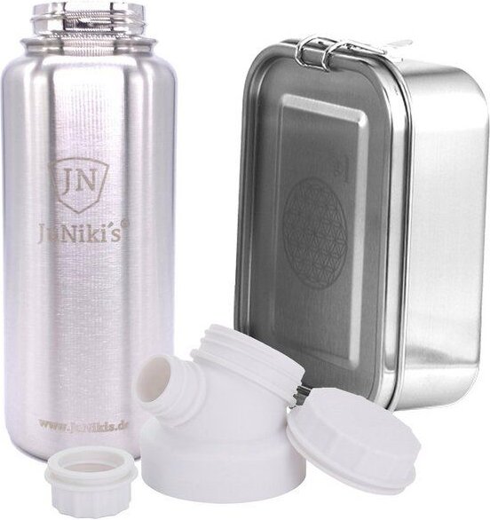JN JuNiki's Set "Blume des Lebens": Lunchbox + 1 Liter isolierte Edelstahltrinkflasche