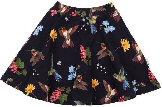 Kinder Rock GOTS-zertifiziert aus Bio-Baumwolle dunkel mit Kolibri- und Blumen-Muster – Walkiddy