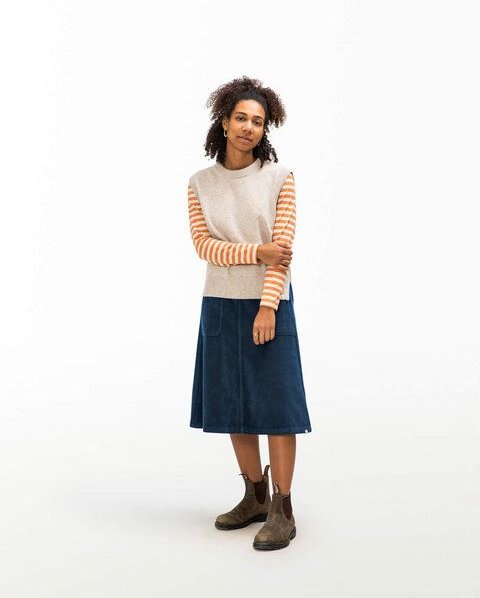Matona Ausgestellter Midi-Rock für Frauen aus 100% Baumwollcord / Flared Corduroy Skirt