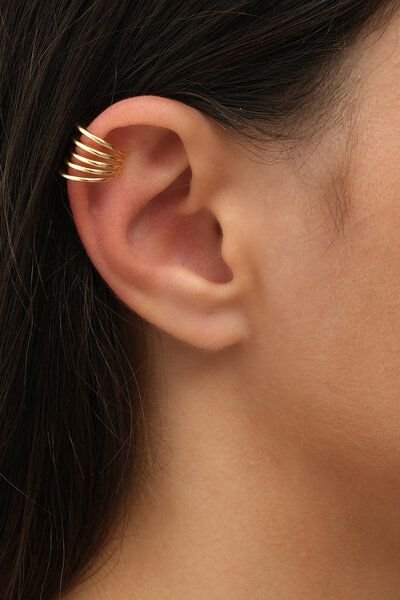 noca Zarte, vergoldete Ohrklemme / Ohrmanschette (Ear Cuff) aus Messing – schlicht, modern und ganz ohne Ohrloch tragbar...