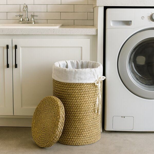 GLOBO Fair Trade Wäschekorb aus Kasia-Gras, Nachhaltige Handarbeit, Fair Trade aus Bangladesch, Aufbewahrung, Dekokorb