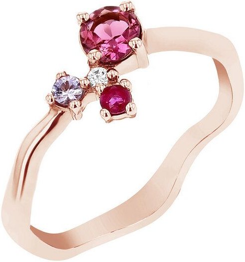 Thumbnail - Eppi Cluster-Ring mit Turmalin, Tansanit, Rubin und einem Diamanten Roche