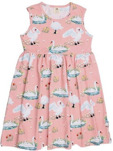 Kinder Sommerkleid „Swans in Spring“ ohne Ärmel aus Bio-Baumwolle – GOTS-zertifiziert, Walkiddy