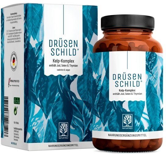Jod Schilddrüse Supplement 180 vegane Kapseln Drüsenschild Naturtreu®