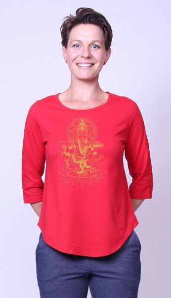 Peaces.bio - handbedruckte Biomode Bio-Damen-3/4 Arm Shirt Ganesha