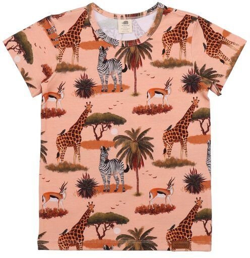 Kinder T-Shirt GOTS-zertifiziert aus Bio-Baumwolle orange mit African-Savanna-Motiv – Walkiddy