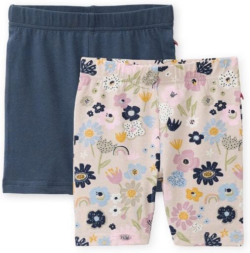 People Wear Organic "Radlerhose, 2er Pack, rosa bedruckt ""bunte Blüten"" und dunkelblau uni, Bio-Baumwolle"
