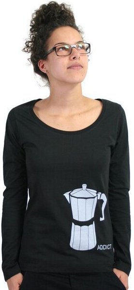 Spangeltangel Langarmshirt "Coffee Addict", Kaffee, schwarz, Siebdruck, Frauen, Damenmode, bedruckt