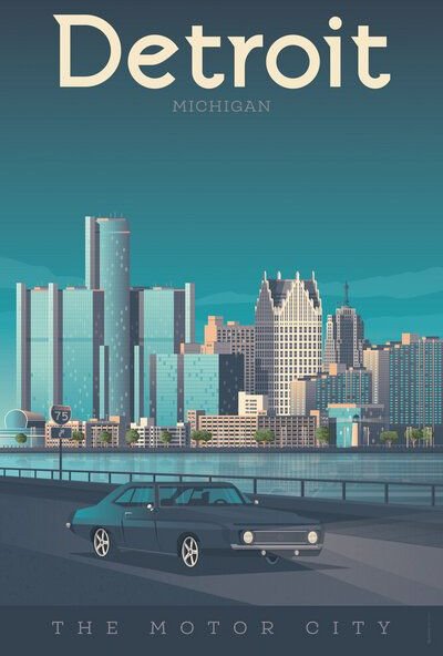 Photocircle Poster / Leinwandbild - Detroit Vintage Travel Wandbild