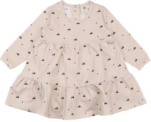 Walkiddy Bio-Baumwolle Kinderkleid - Tiny Trains - Frill Dress Natur - GOTS-zertifiziert