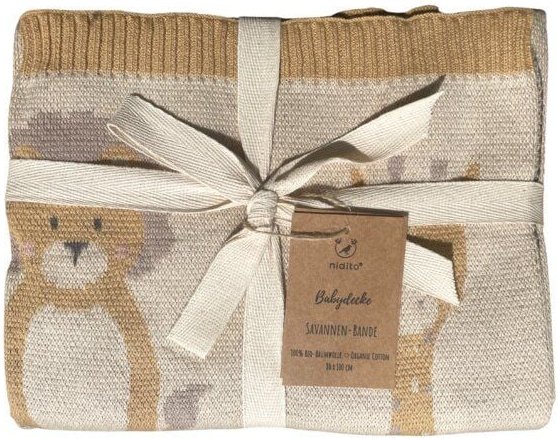 nidito Bio Babydecke Baumwolle Löwe, Giraffe, Elefant - 80x100 cm - 100% Bio-Baumwolle