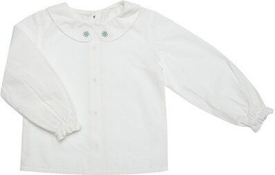 OrganicEra Bio Vual Baby Mädchen Peter Pan Kragen Shirt Stickerei, Weiß