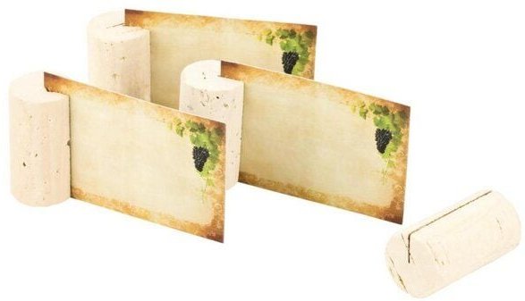 Kork-Deko Namenskärtchenhalter aus neuen Weinkorken (hochkant) – 20 Stück inkl. 40 Karten