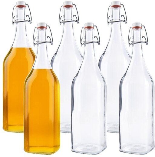 mikken 6er Set Glasflasche eckig mit Bügelverschluss 1000 ml Bügelflasche