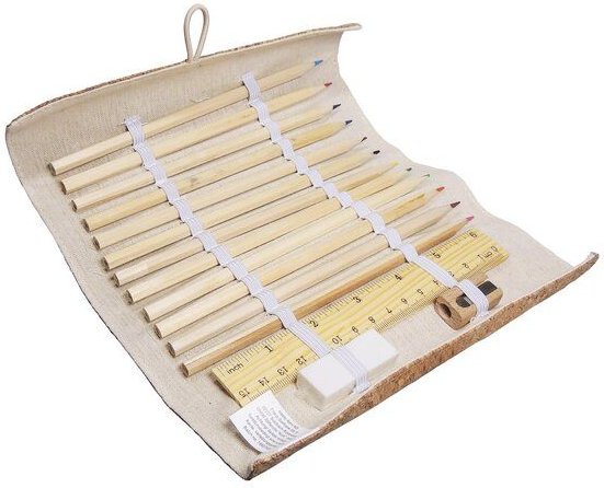 elasto Exklusive Stiftrolle aus Kork, hochwertiges Federmäppchen inkl. Stifte