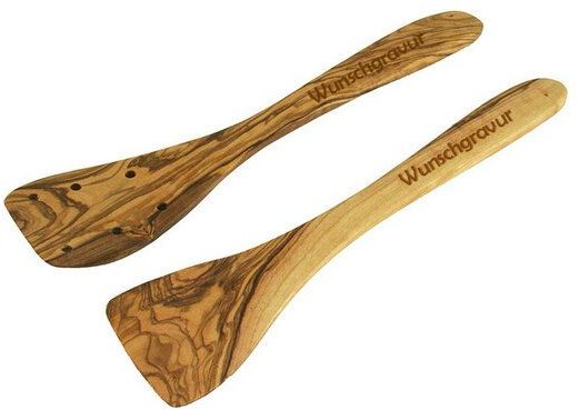 Olivenholz erleben Pfannenwender DUO (mit und ohne Löcher) aus Olivenholz im 2er SET