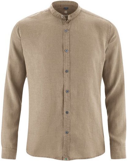 HempAge Herren Schlichtes Stehkragenhemd aus reinem Hanf