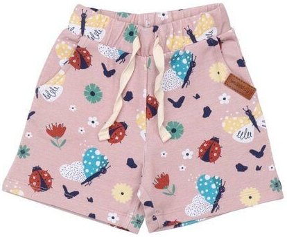 Kinder Shorts GOTS zertifiziert – Bio-Baumwolle mit Elasthan, Rosa mit Marienkäfer- & Schmetterlingsmotiv | Walkiddy