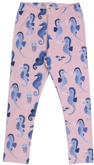 Kinder Leggings GOTS-zertifiziert aus Bio-Baumwolle rosa mit blauen Seepferdchen – Walkiddy