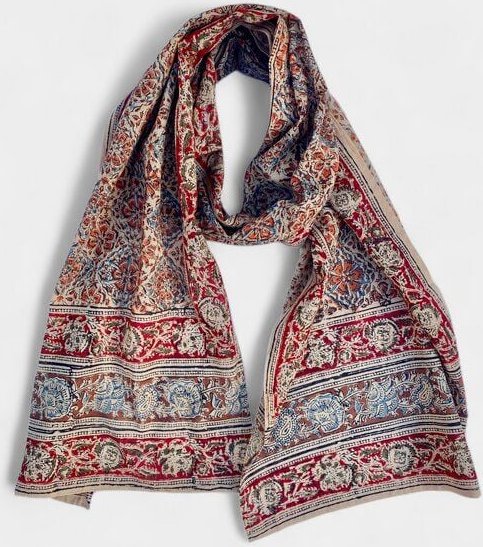 Der Lindwurm Kalamkari- Schal (Handdruck mit Pflanzenfarben)