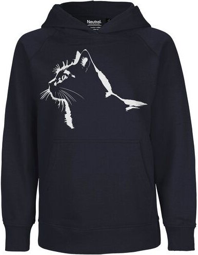 HANDGEDRUCKT "Stubentiger" Kinder-Hoody aus reiner Biobauwolle (kbA) Katze