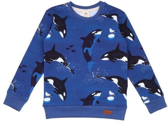 Kinder Sweatshirt GOTS zertifiziert, dunkelblau, Orca-Allover, Bio-Baumwolle, weich – Walkiddy
