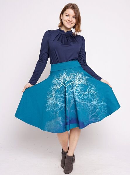 Peaces.bio - handbedruckte Biomode Tellerrock Zauberlandschaft in Türkis
