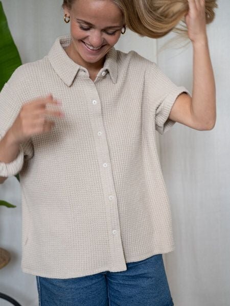 Thumbnail - FUXBAU Frauen kurzarm Waffelstrick Bluse