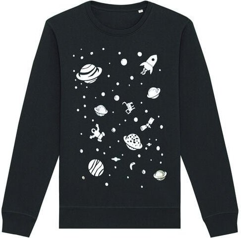 Thumbnail - päfjes Weltall mit Katze & Astronaut - Fair Wear Unisex Sweater - Schwarz