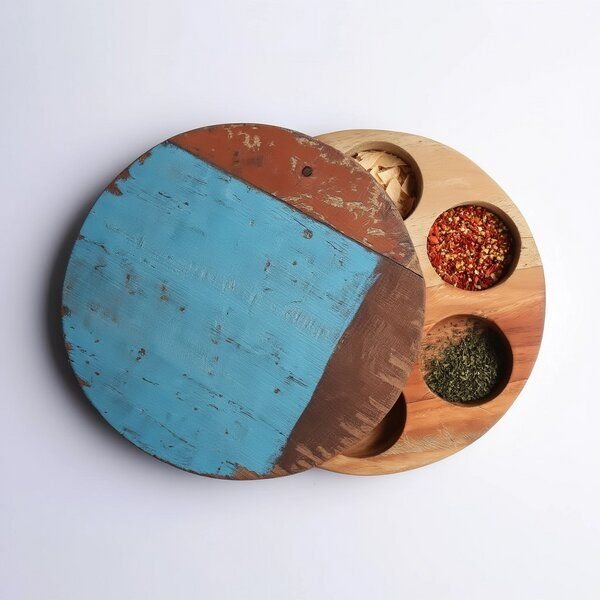 Good To Give Gewürzbox – Handgefertigt aus recyceltem Altholz | Indien | Ø 25 cm