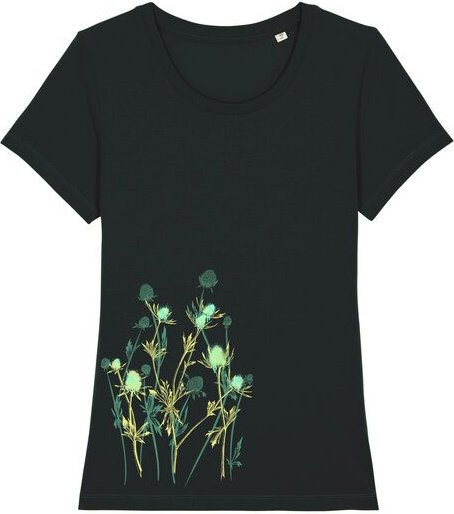 Spangeltangel Damenshirt mit Distel-Motiv aus Bio-Baumwolle, Natur-Motiv