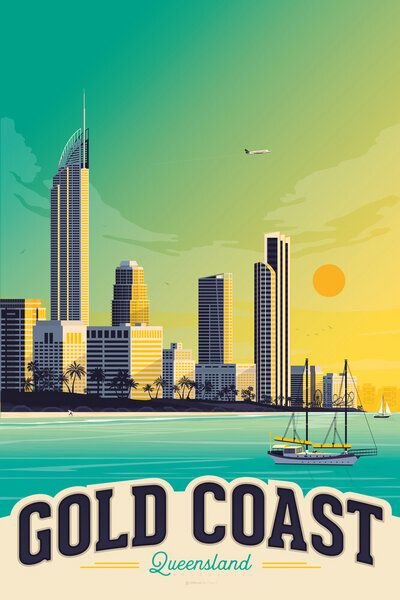 Photocircle Poster / Leinwandbild - Gold Coast Queensland Vintage Travel Wandbild