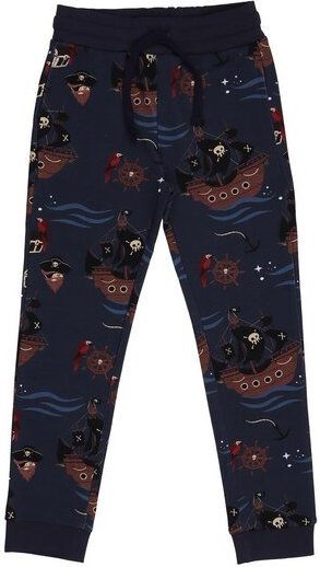 Kinder-Jogger GOTS zertifiziert – 95% Bio-Baumwolle, Dunkelblau mit Piratenschiff-Motiv | Walkiddy