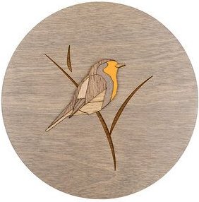 BeWooden Holzbild Wanddekoration – Rotkehlchen | Handgefertigtes Dekor aus Birken- und Eichenholz