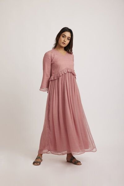 ÏMAIMA Elya Chiffon Maxikleid aus Bio-Baumwolle mit Rüschen