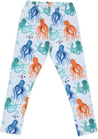 Kinder Leggings GOTS zertifiziert Bio-Baumwolle, Offwhite, Oktopus-Muster, Walkiddy
