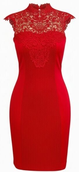 körber mode Etuikleid Anlassmode rot Spitze Mesh Baumwolle