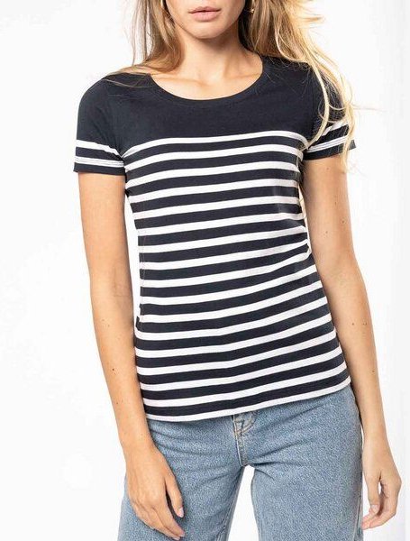 YTWOO Nachhaltiges Damen-T-Shirt mit Rundhalsausschnitt im Marine-Stil