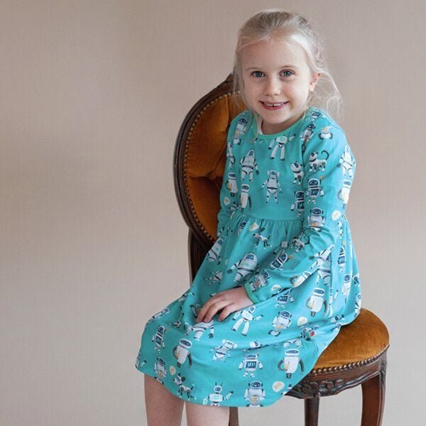 Curious Stories Kleid für Kinder aus Bio-Baumwolle – "Robots"