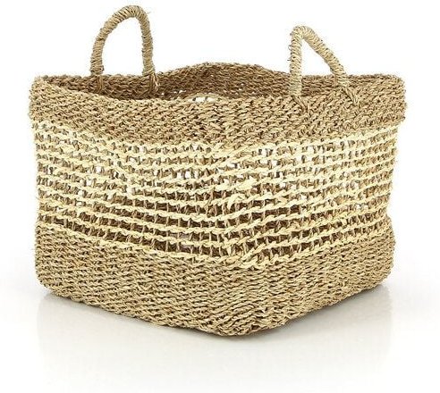GLOBO Fair Trade Seegraskorb SEN Palmblatt und Seegras, 20-40cm, quadratisch mit Griffen