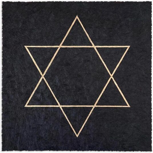 Veskor Cassiopeia HEXAGRAMM {6/2} | Goldener Heilige Geometrie Stern Linoldruck | 22 × 22 cm