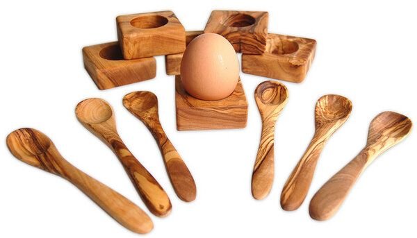 Olivenholz erleben 6er Set Eierbecher Troué inkl. 6 Eierlöffel
