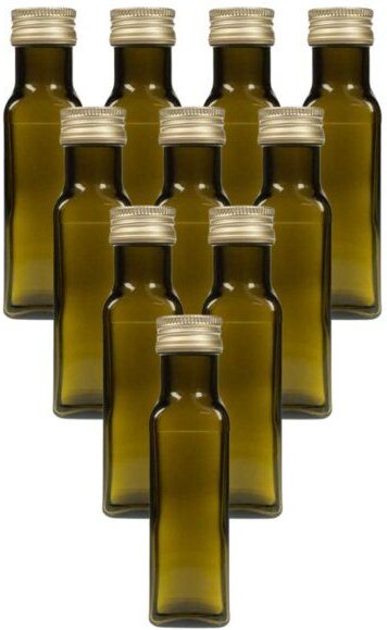 mikken 10x leere Glasflasche 100 ml / 250 ml braun-grün eckig mit Schraubdeckel und Etiketten