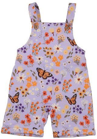 Kinder kurze Latzhose GOTS-zertifiziert aus Bio-Baumwolle mit Blumen-und-Schmetterlings-Muster – Walkiddy
