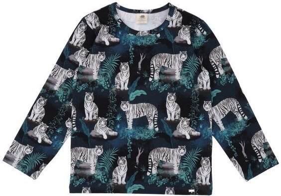 Walkiddy Bio-Baumwolle White Tigers Kinder-Shirt, Blau, GOTS-Zertifiziert, Fair-Trade und Hautfreundlich