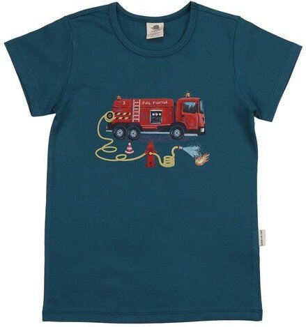 Kinder T-Shirt – Dunkelblau mit Feuerwehrmotiv, Kurzarm, weich & bequem | von Walkiddy
